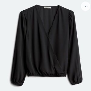 Nine Britton Black Wrap Blouse Long Sleeve